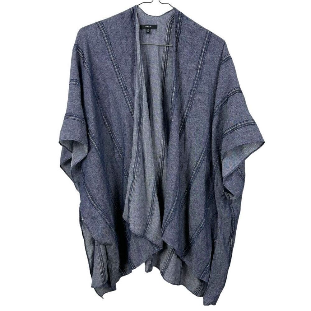 DREW cotton striped kimono blue XS oversized boho vacation Resort